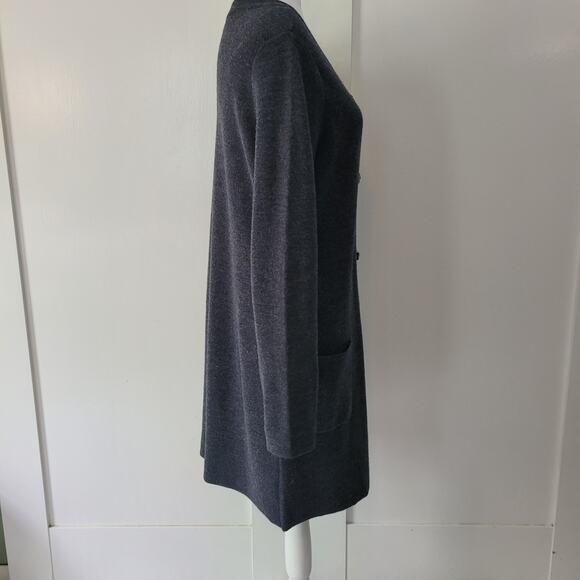 Ellen Tracy Size XL Long Line Merino Wool Cardigan Charcoal Gray Pockets - Picture 3 of 9